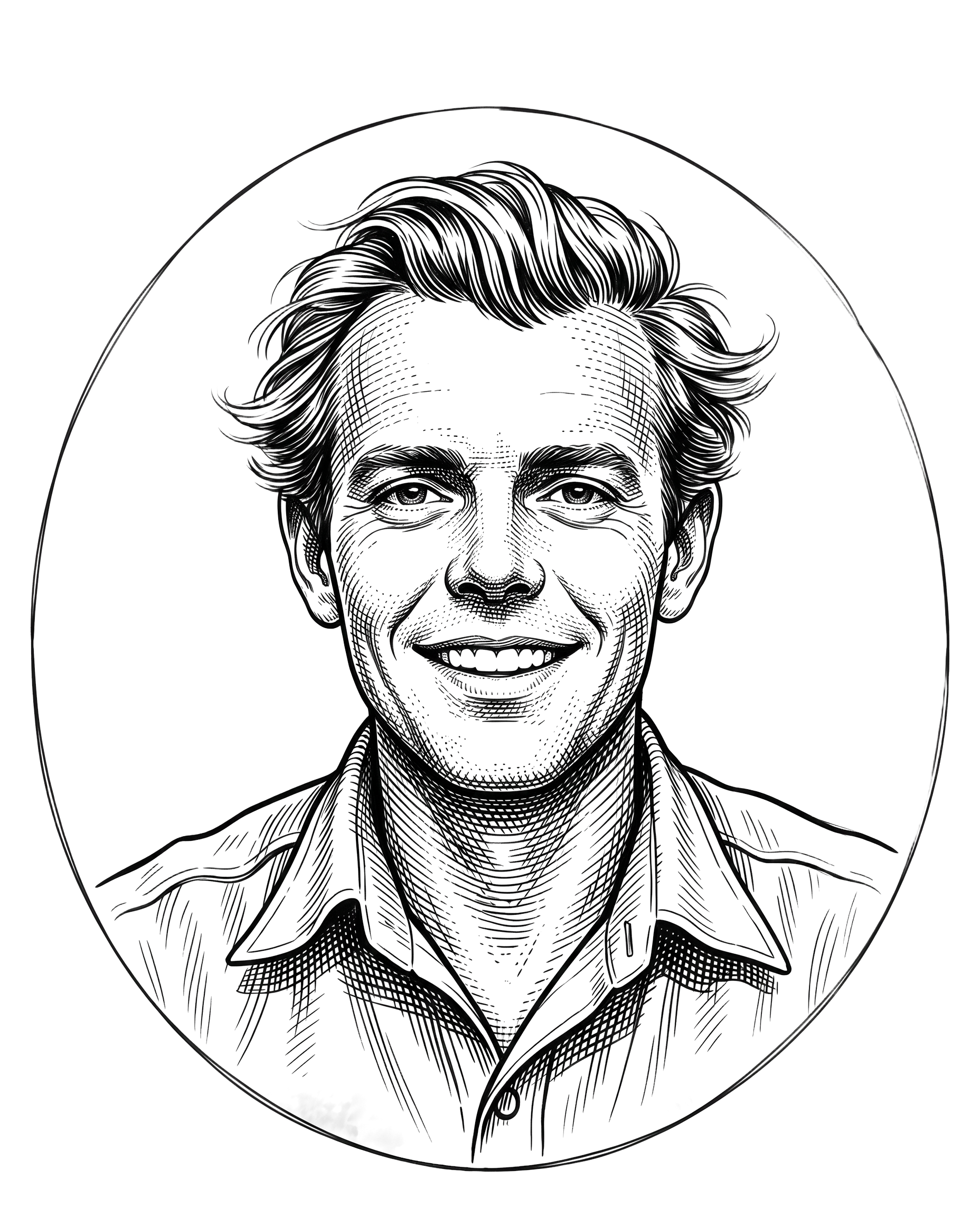Hand-drawn ink portrait of Rex Wilder